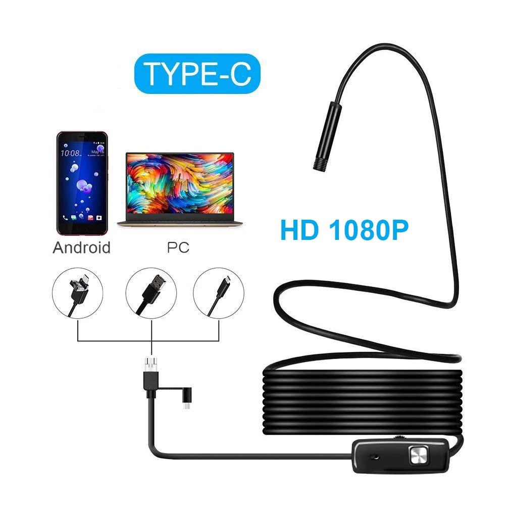Full HD 1080P Android эндоскоп камера IP67 1920*1080 1 м 2 5 MicroUSB Тип C осмотр Змея бороскоп трубка |