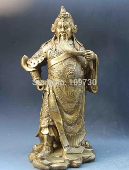 

bir 002080 Chinese Folk Copper Brass Leader Dragon Guan Gong Guan Yu Warrior Buddha Statue