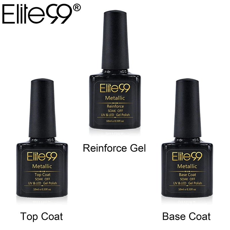 

Elite99 10ml Metallic Top Coat Base Coat Manicure Soak Off UV LED Reinforce Gel Lacquer 3pcs Long Lasting Nail Gel Polish