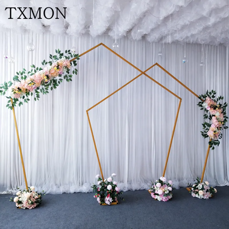 

Geometric wrought iron arch wedding arch background wrought iron shelf decorative pillar DIY background shelf flower with frame