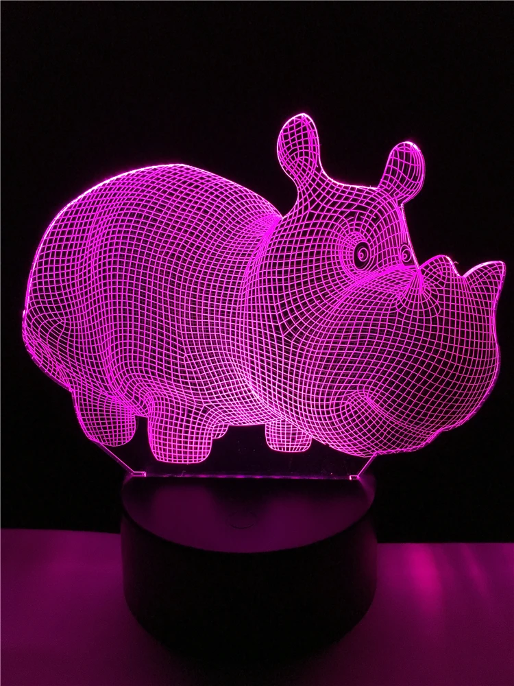 Новый Красочный молодой носорог 3D 7 цветов меняющаяся настольная лампа