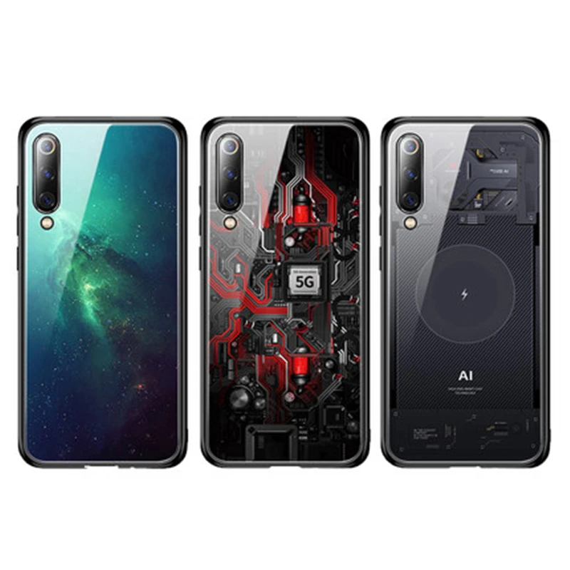 Aixuan Glass Case For Xiaomi mi 9/Mi 9 Explorer/Xiaomi mi 9 SE Case Painted Tempered Glass Silicon Protective full Cover Cases