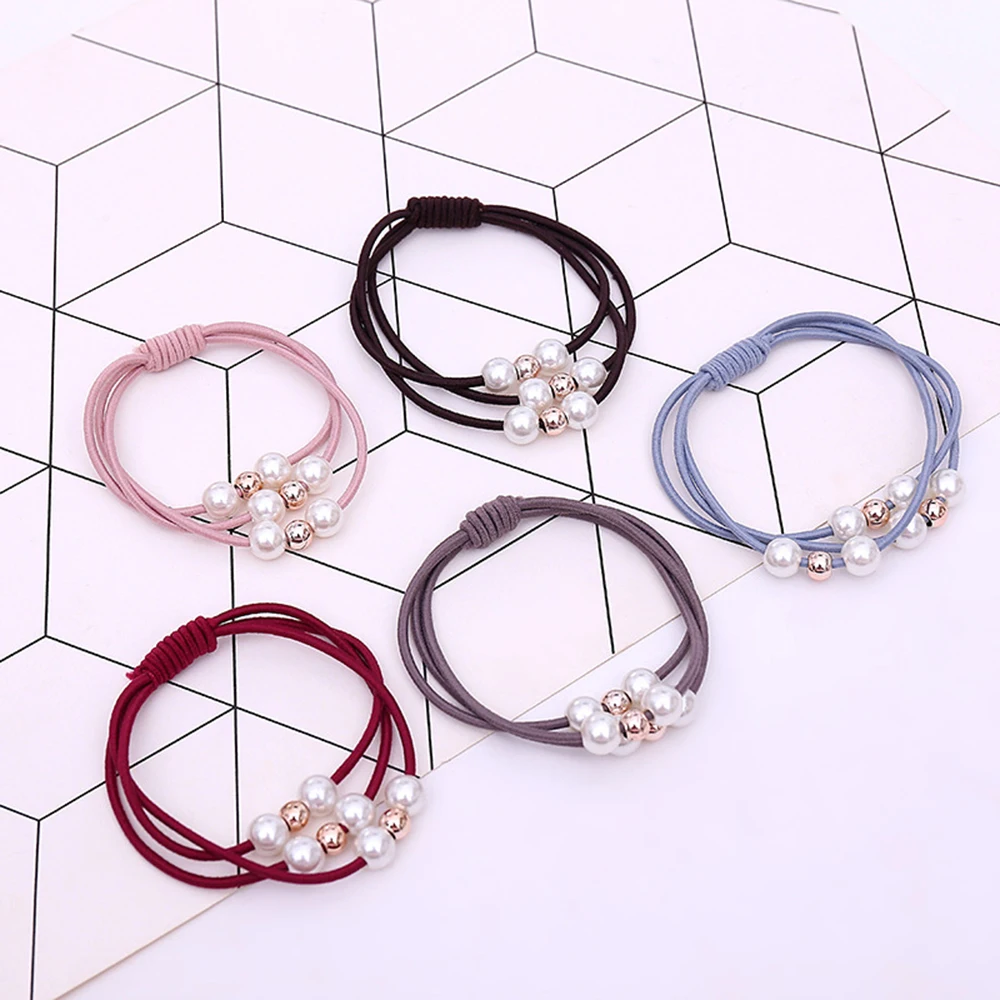 3 Styles Girls Multi-Layer Pearl Hair Rope Solid Color Elasticity Hair Ring Hairband Hair Accessories