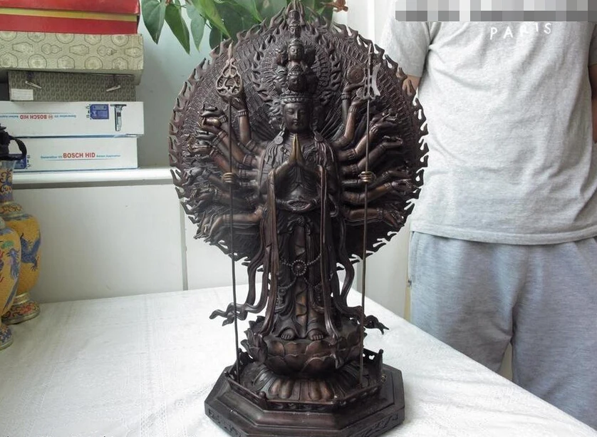 

USPS to USA S3140 Tibet Buddhism Copper Bronze Eleven-faced Avalokitesvara Kwan-yin GuanYin Statue B0401