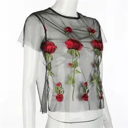 Для женщин блузка рубашка 2018 Black Mesh сексуальные Florals блузки элегантный ночь вечерние кружевные топы LJ8659M