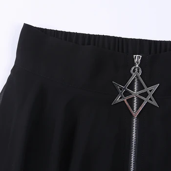 Summer Mesh Irregular Women Skirts Pentagram Zipper Black Punk Skirts Gothic Darkness Lady Skirt Casual Loose Streetwear Skirts 10
