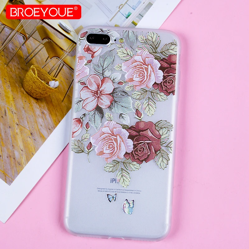 

Retro Floral Case For iPhone X 7 8 6 6S Plus Luxury Soft TPU Silicone Cover Transparent Clear Phone Case Cover 3D Relief Shell