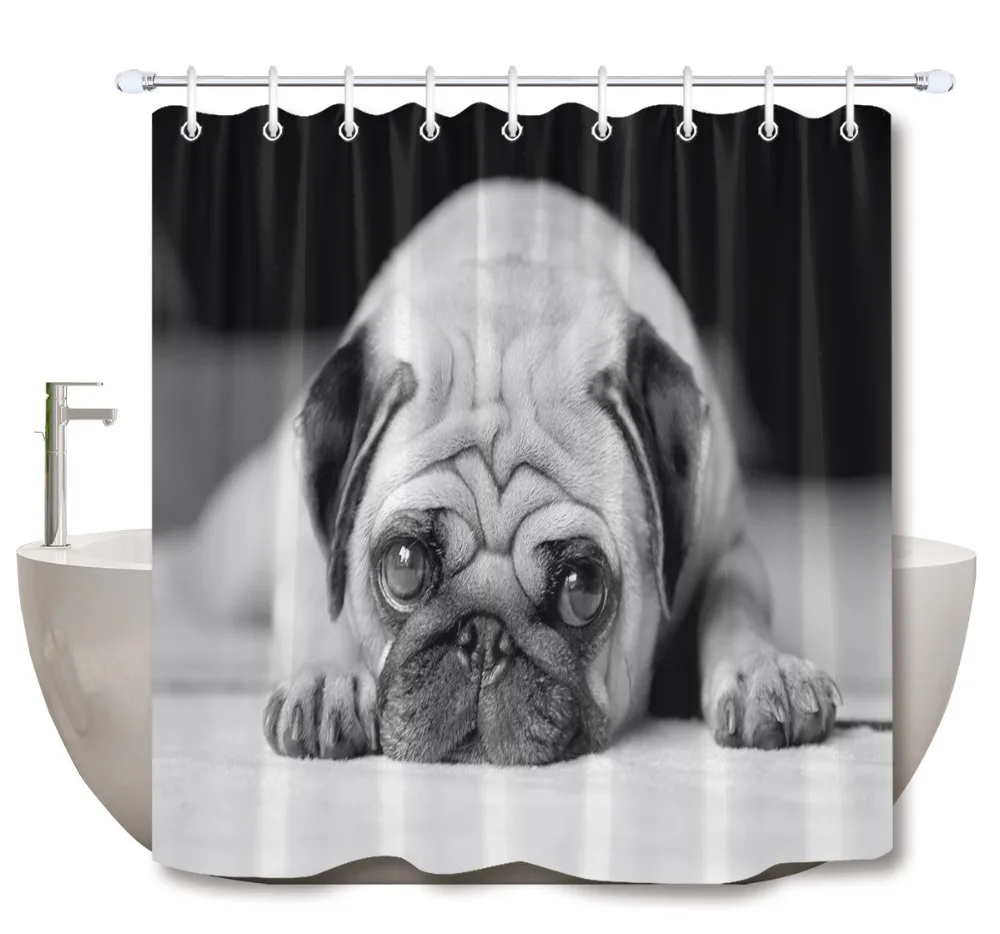 Black and white dog Shower Curtain Bathroom Decor Waterproof Fabric /& 12hooks