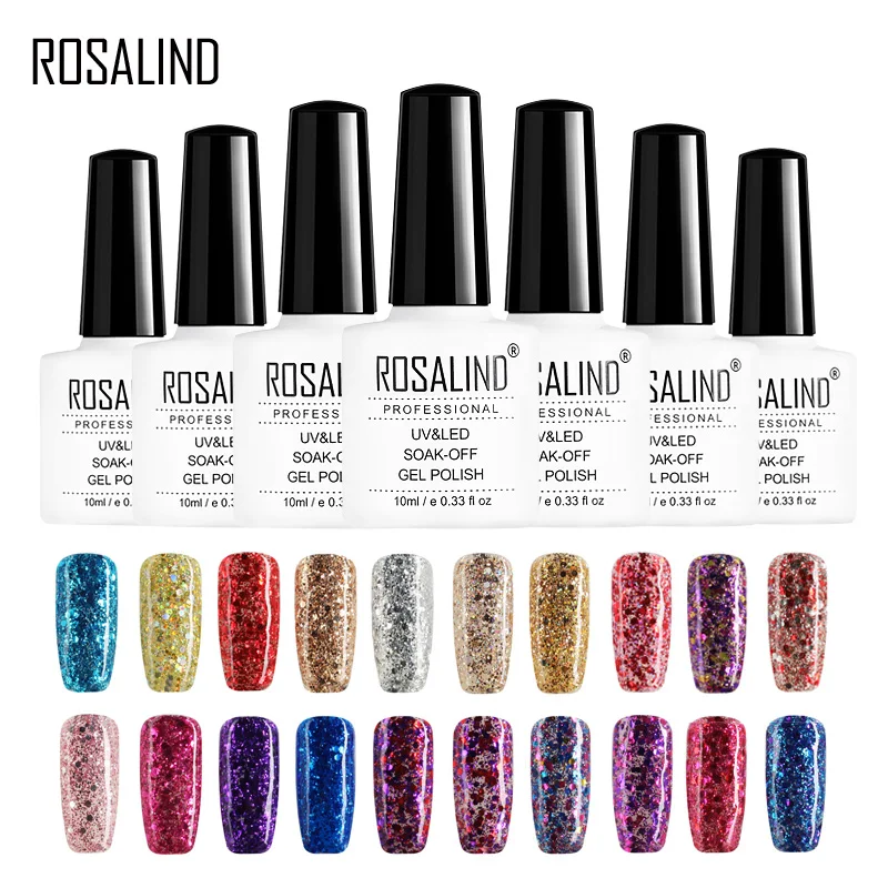  ROSALIND Nail Gel Lak Polish 10ML Diamond Glitter Gel Varnish Semi Permanent Needed Base Top Coat N