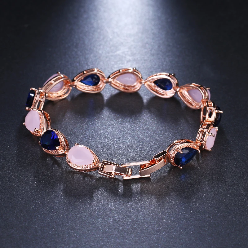 Emmaya модный шарм розовый и синий циркон браслет цепи кристалл браслеты для женщин женские ювелирные изделия подарок свадьба