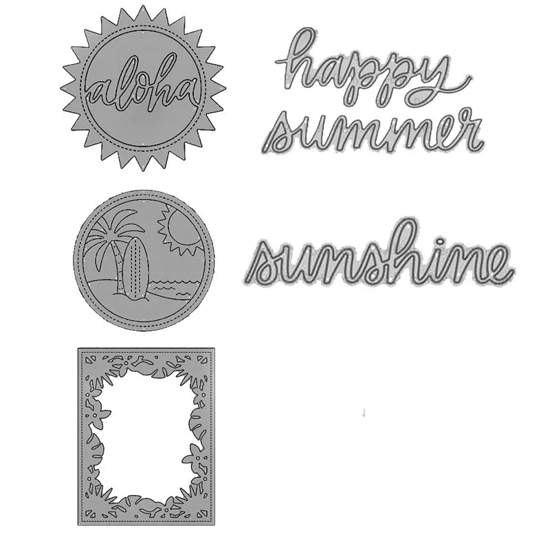 

Aloha Happy Summer Sunshine Tropical Frame Metal Cutting Dies For DIY Scrarpbooking Embossing Paper Cards Making Craft New 2019