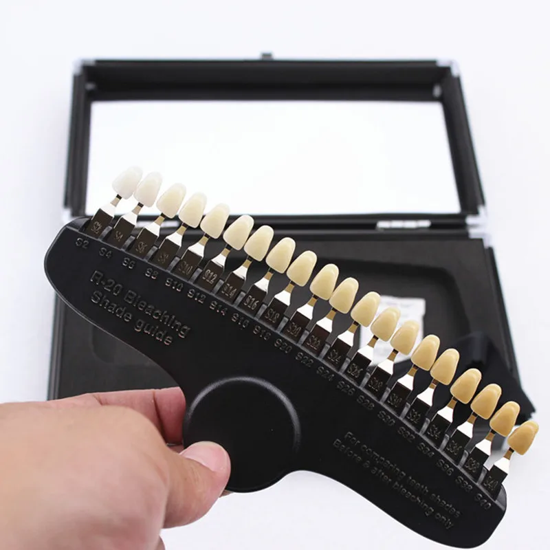 Dental-Teeth-Whitening-R20-Shade-Guide-wiht-Mirror-Dental-Porcelain-Pan-Classical-20-Colors-3D-Shade