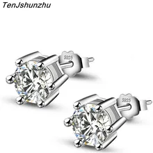 TenJshunzhu Шесть Когти серебряные серьги для женщин австрийский Цирконий Серьги гвоздики ювелирные изделия Свадебные eh357