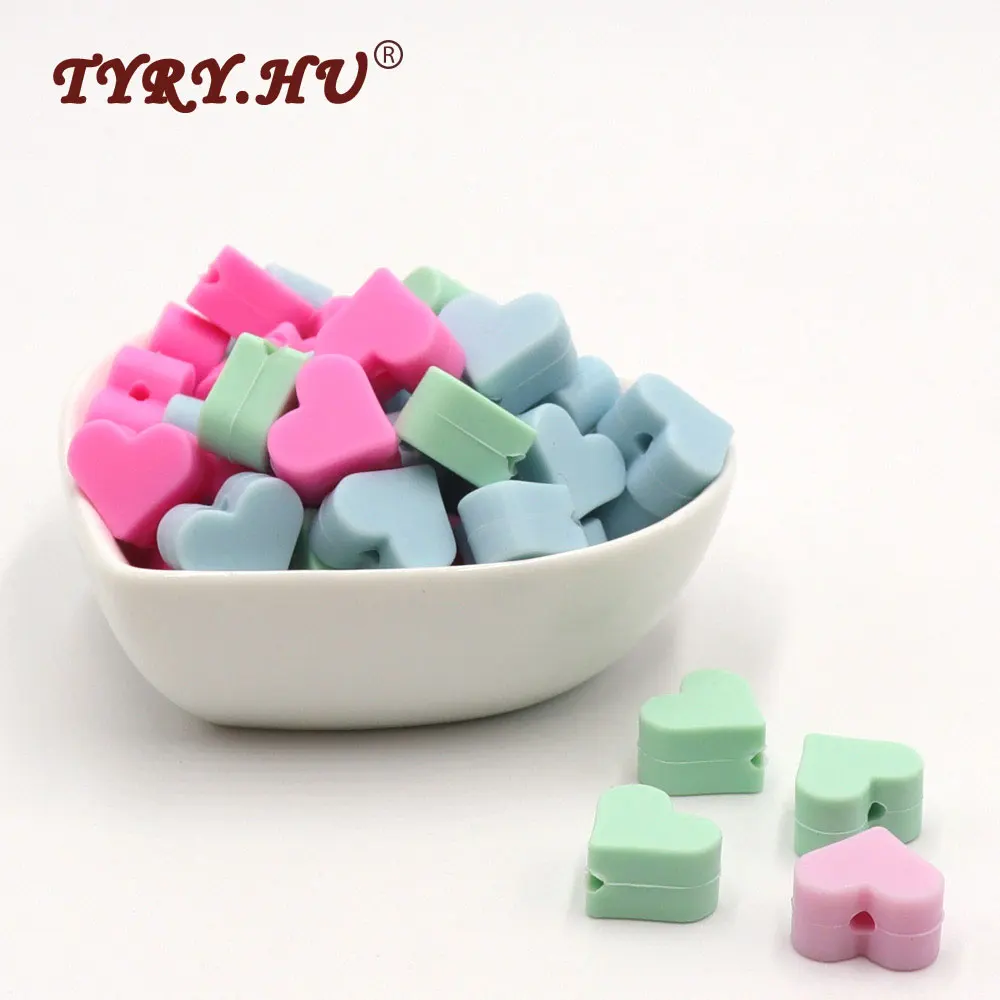 

TYRY.HU Original 100Pcs Heart Silicone Teething Beads BPA Free 15mm Teeth Beads Baby Chews Teething Pendant DIY Pacifier Chain
