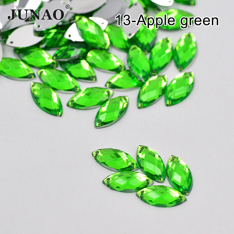 150pcs Big Sale Drop Horse Eye Round Mix Shape Green AB Color Clear Sew On Acrylic Rhinestones Flatback Stones Sewing For Clothing Wedding Dress Decorations
