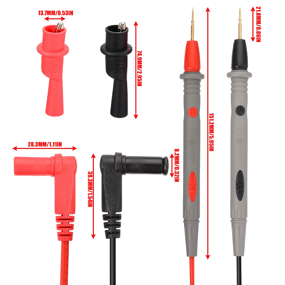 Набор тестовых проводов 106 см, 20А, 1000 В, позолоченный острый игольчатый зонд, мультиметр, тестовый провод с зажимом типа «крокодил», измерительные инструменты