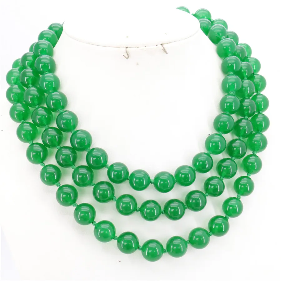 

Hot New Fashion Long 12MM Natural Green Chalcedony Jewelry Round Beads Necklace Natural Stone Hand Made 50"BV231 Wholesale Price