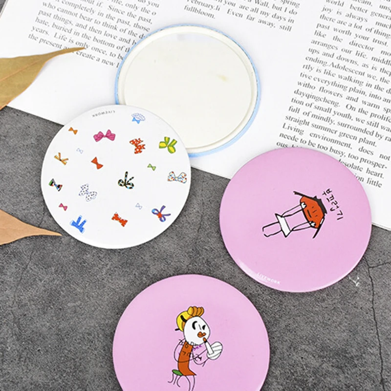 5pcs Hand Small Mini Mirror Makeup Cartoon Pocket Circular Mirror Makeup Beauty Tool Random
