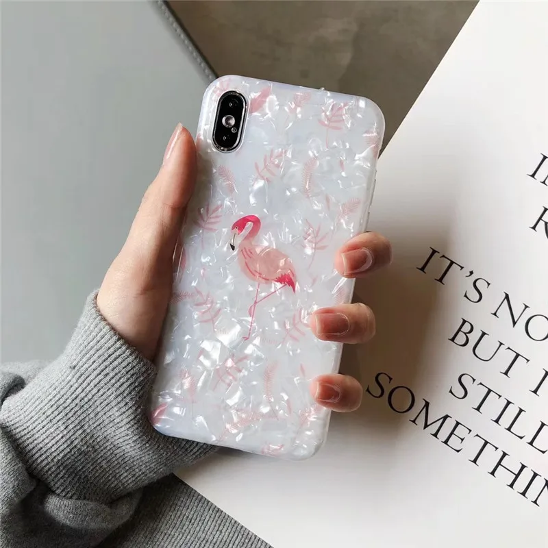 Fashion Glossy Fritillary Flamingo phone case For iphone XS MAX XR X Cute TPU Soft Shell 6 6s 7 8plus Deluxe Cover |