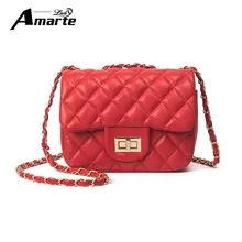 2017 Nuevos Bolsos de Hombro de Lujo Diseñador de la Marca Solid Pu Solapa Del Bolso A Cuadros Pequeños Bolsos Crossbody de cuero con Cadena para niñas