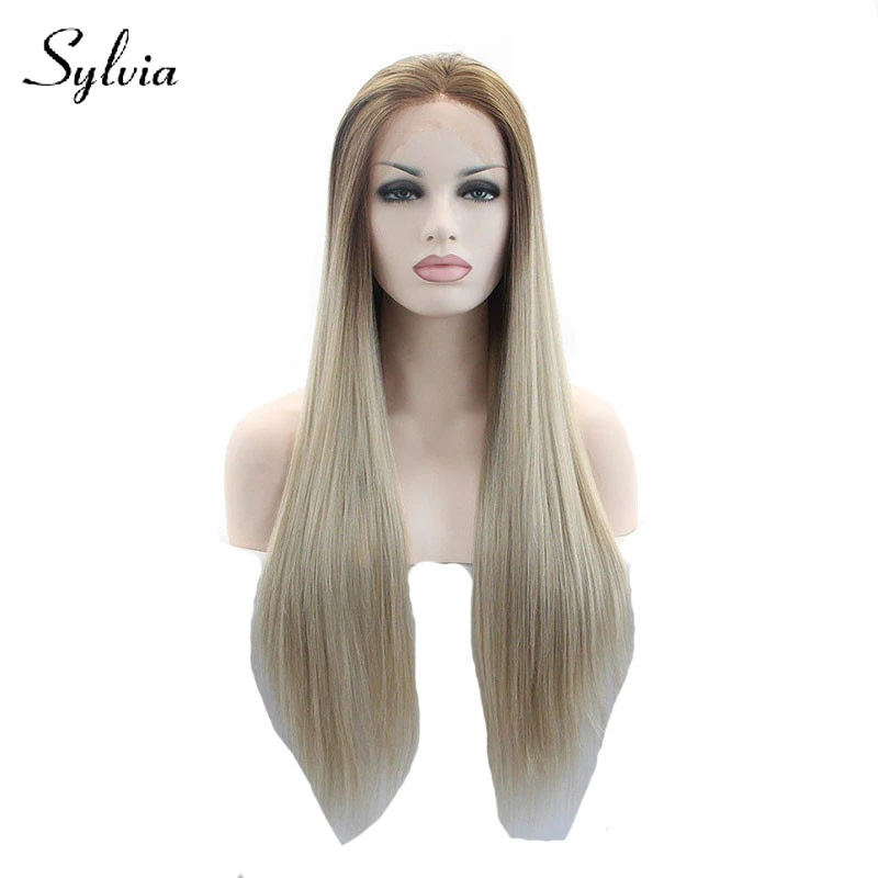 Sylvia Mixed Blonde Silky Straight Synthetic Lace Front Wigs With Brown