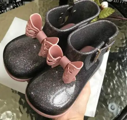 Mini Melissa/Новинка года; резиновые сапоги с вырезами и бантом; прозрачная обувь; детская обувь; непромокаемые сапоги; обувь для девочек; противоскользящая подошва; Водонепроницаемая Обувь