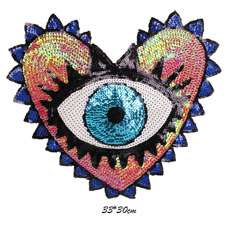 Sequins Patch for Clothes Coat Embroidery Patches Heart Eye Diy Clothing Stickers Sew on Embroidered Applique DIY Handmade|Заплатки| |