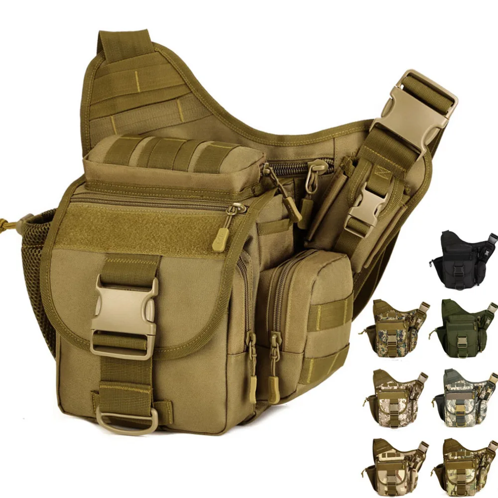 Men Nylon Shoulder Messenger Saddle Bag Military Travel Riding Water Bottle Camera Cross Body Pack