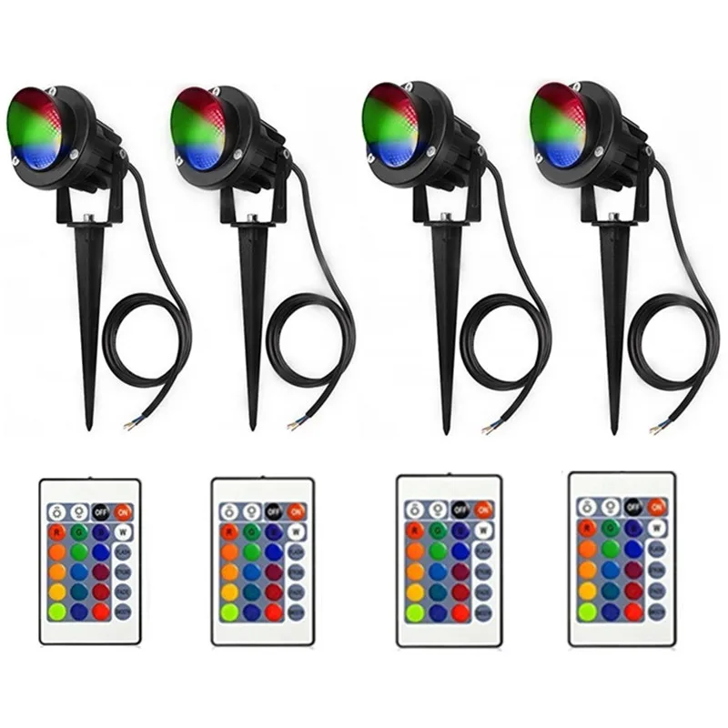 4PCS Ландшафтный свет 10 Вт Водонепроницаемый Светодиодный прожектор для сада RGB COB чип открытый газон патио путь прожектор AC85-265V/AC/DC12V - Испускаемый цвет: 4PCS