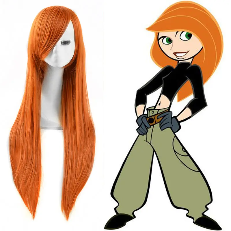 85 см Ким возможно косплей парик Ким возможно оранжевый длинные прямые волосы парик костюмы