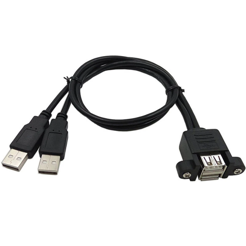 1pc Dual USB 2.0 Extension Cable Professional 1 Female Socket Panel Mount to 2 USB A Male Extension Cable 0.5m Mayitr
