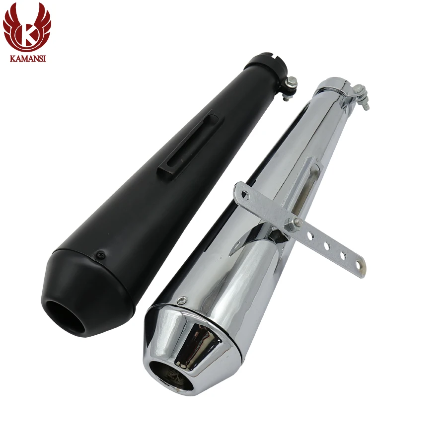 

KAMANSI Universal Motorcycle Cafe Racer Exhaust Pipe with Sliding Bracket Matte Black Silver Hoda CG Cruise Prince Ranger Harle