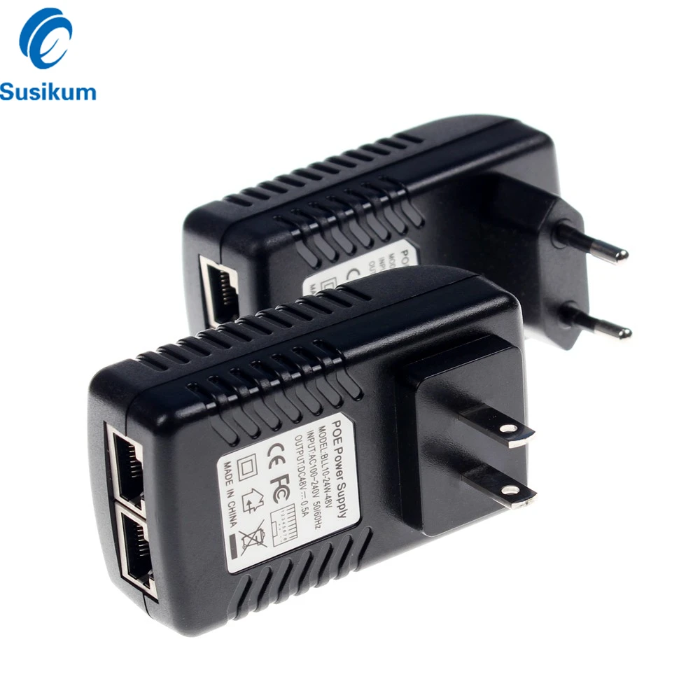 

2Pieces Surveillance Security CCTV 48V 0.5A 24W POE Wall Plug POE Injector Ethernet Adapter IP Camera PoE Power Supply