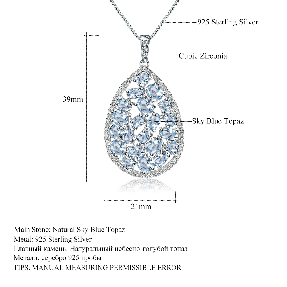 Ювелирное балетное ожерелье 6.74Ct с натуральным небесно-голубым топазом для женщин, свадебное 925 пробы Серебряное классическое ювелирное изделие с драгоценным камнем