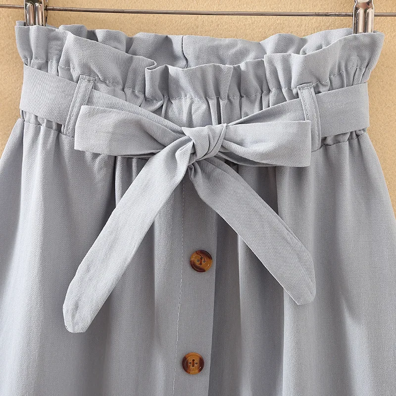 Summer-Autumn-Skirts-Womens-2019-Midi-Knee-Length-Korean-Elegant-Button-High-Waist-Skirt-Female-Pleated