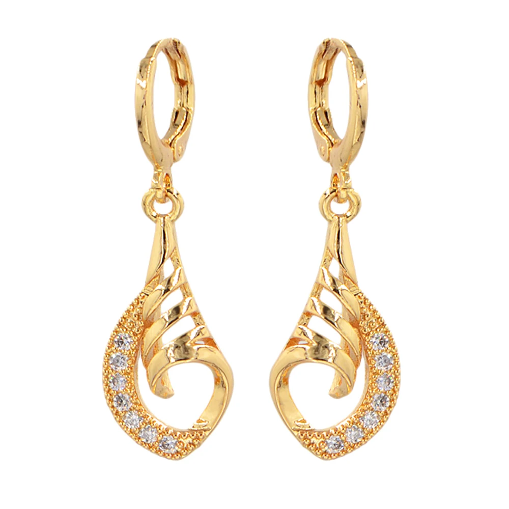 

Fashion Women Gold Color Clear Zirconia CZ Curved Water Drop Dangle Earrings Jewelry