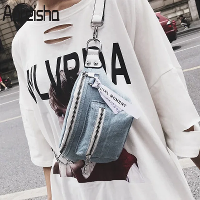 Anreisha Denim Material Waist Bag For Women Female 2018 New Design Fanny Bags Pack Girl Fashion Travel Belt Phone Bag Women Bags