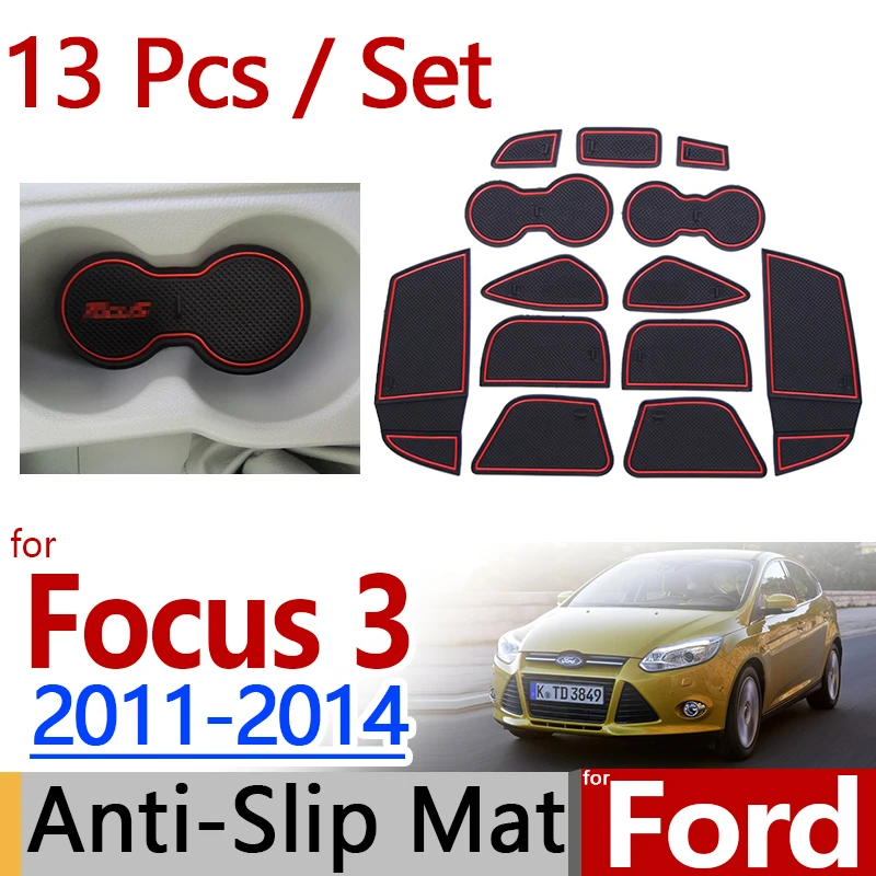 

for Ford Focus 3 2011-2014 Anti-Slip Rubber Cup Cushion Door Groove Mat 11pcs/set MK3 2012 2013 Accessories Car Styling Sticker