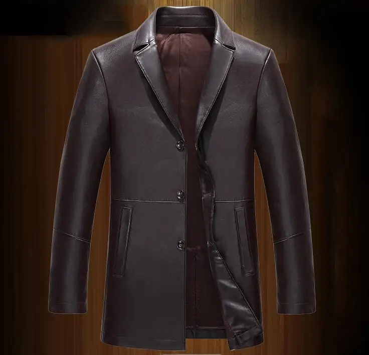 

M-3XL HOT 2019 Spring Men's New Fashion Large size leisure suit collar leather long section of a single deduction coat