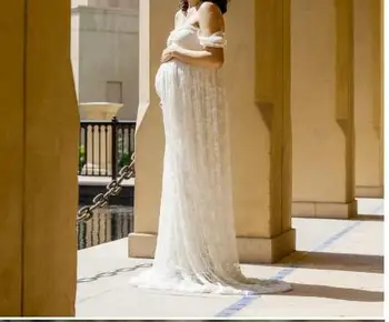 

2019 Maternity Elegant Dress Photography Props Pregnant Dress Lace Off Shoulder Ruffles Fancy Maxi Maternity Gown Lady Long Dre