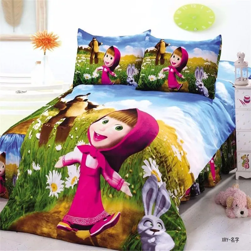 Masha and Bear 3d cartoon bedding sets Girls bedroom decor single twin