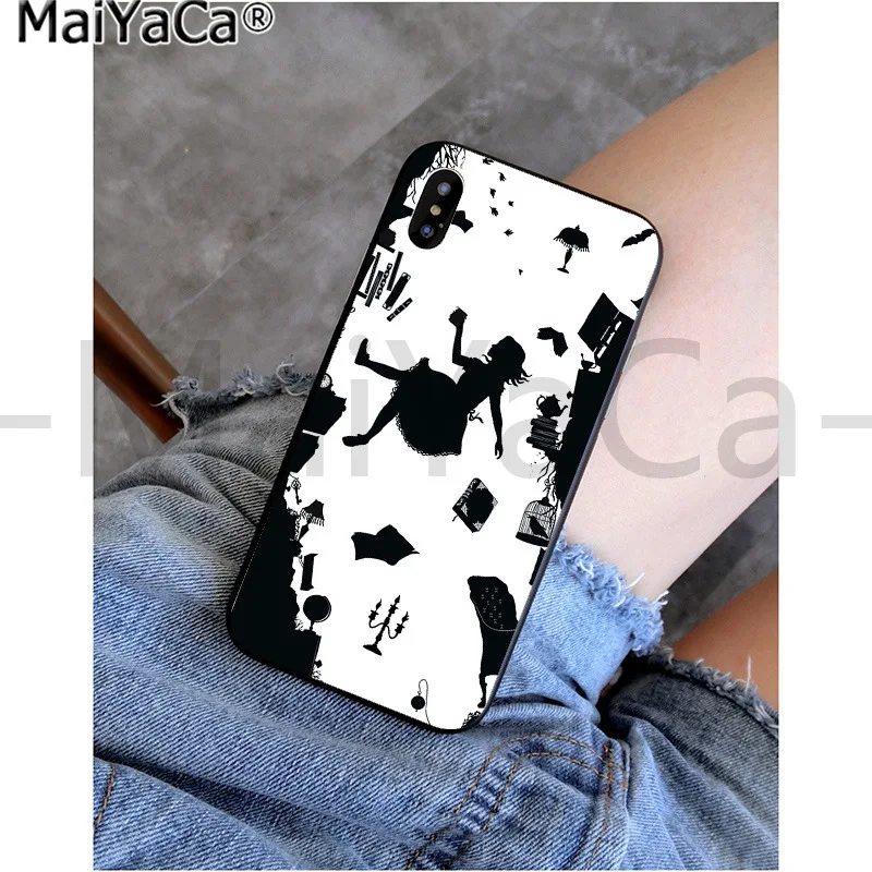 Черный чехол MaiYaCa Alice in Wonderland cat из ТПУ для iphone 11 pro X XS MAX 66S 7 7plus 8 8Plus 5s XR - Цвет: A15
