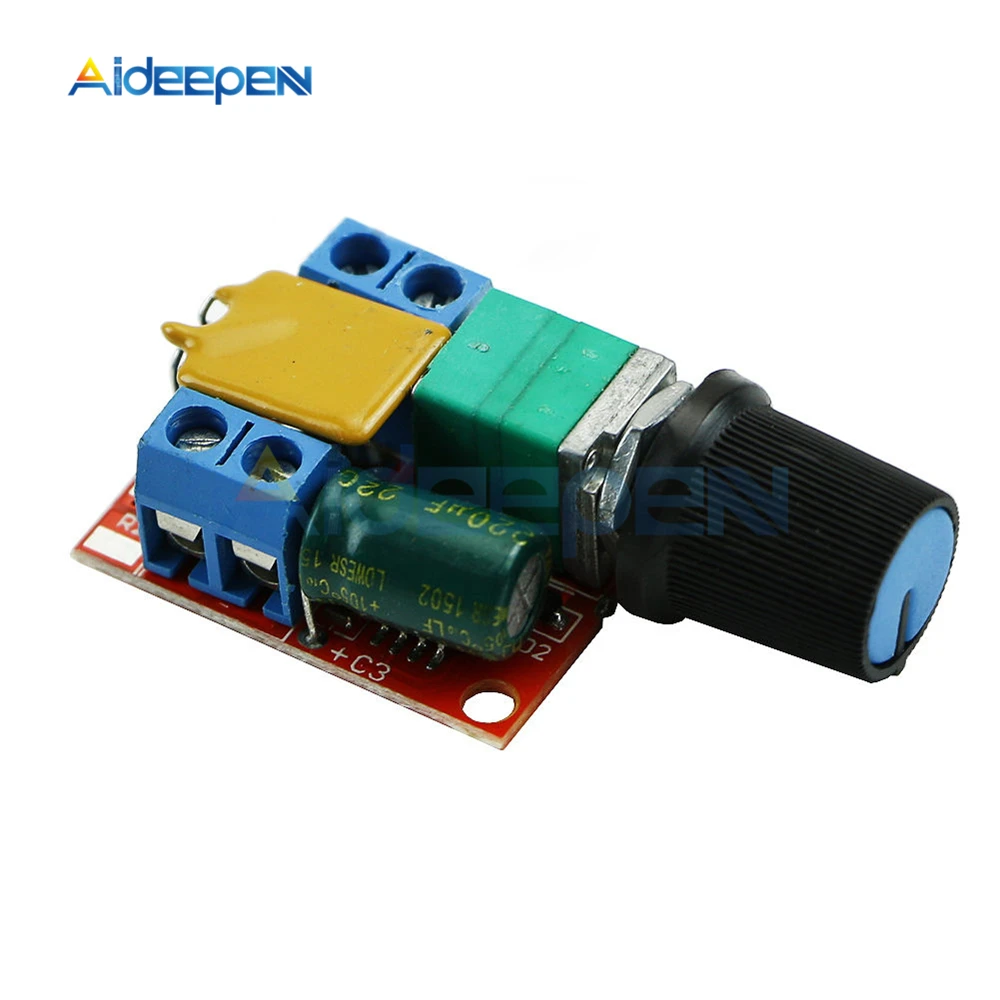 

Mini DC Motor PWM Speed Controller 3V-35V Speed Control Switch LED Dimmer 5A 90W Maximum