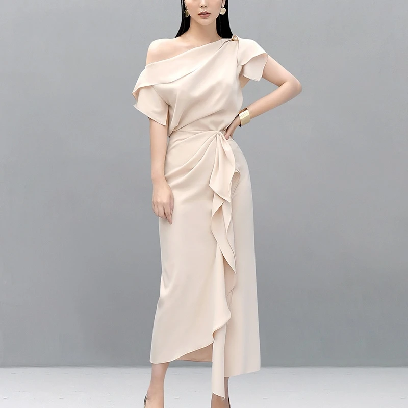 

2019 Summer Casual Fashion Women 2 Two Piece Set Slash Neck Blouses Shirt Tops + Irregular Long Skirts Sets Suit