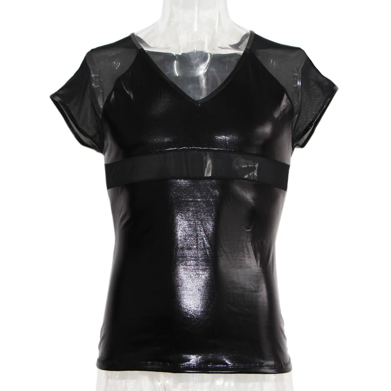 Сексуальное женское белье черного цвета из искусственной кожи с коротким