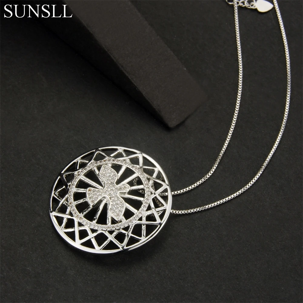 

SUNSLL Silver Color Copper White Cubic Zirconia Eagle Round Pendant Necklaces Women's fashion Jewelry CZ Colar Feminina