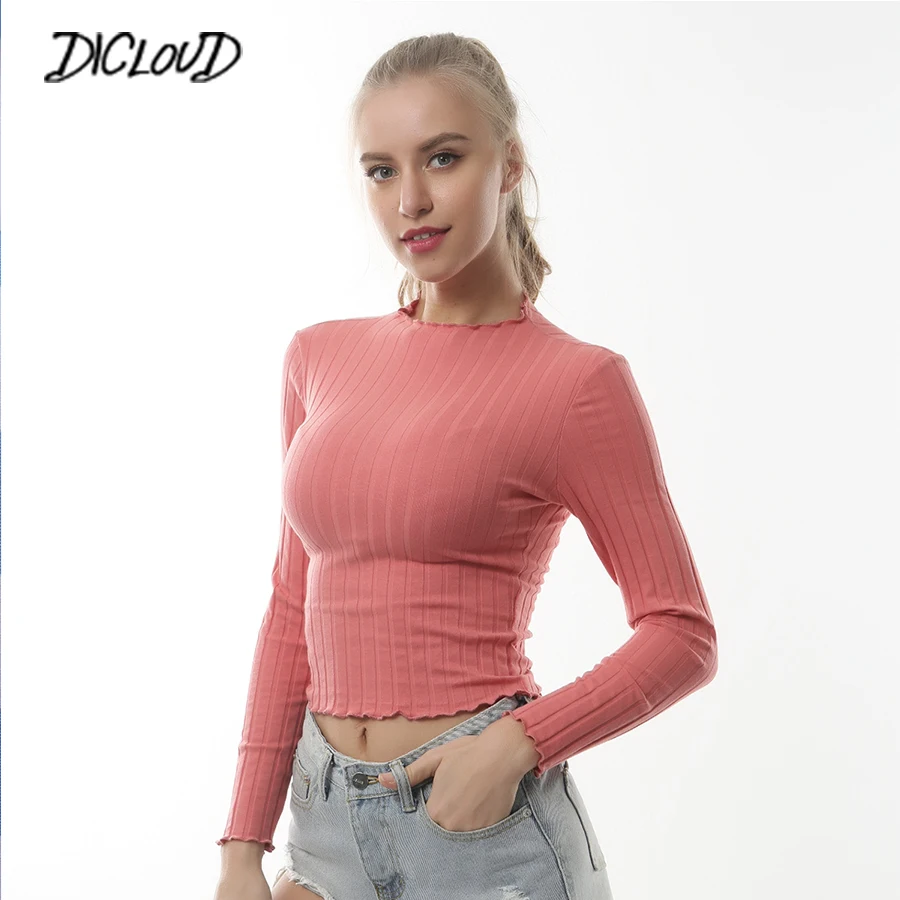 

DICLOUD New solid color casual Bodycon sweater woman 2018 Long sleeve Basic Pullovers woman Black white stretch Fit Knitwear