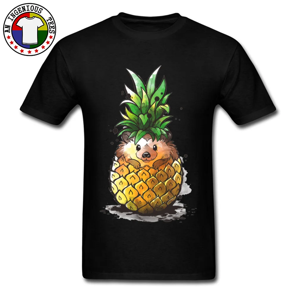  Men's T-Shirt PINEAPPLE-HEDGEHOG Casual Tops & Tees 100% Cotton Round Collar Short Sleeve Fashionable T Shirts Summer Fall PINEAPPLE-HEDGEHOG black