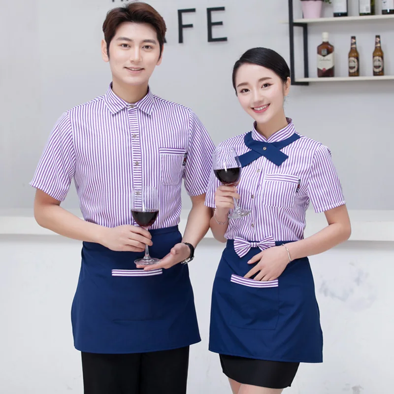 

2017 Summer Hotel Short Sleeve Waitress Uniform Catering Restaurant Work Clothing Hotpot Waiter Workwear Cake Shop Uniform Shirt