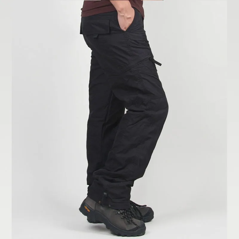 Мужские Зимние флисовые брюки, толстые теплые тактические штаны, уличные, для рыбалки, кемпинга, верховой езды, теплые свободные хлопковые брюки, брюки с карманами - Цвет: black